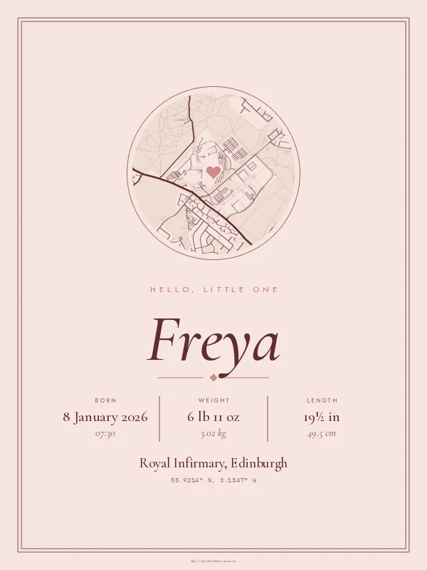 Example birth poster in Blush