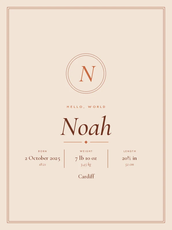 Example birth poster in Terracotta