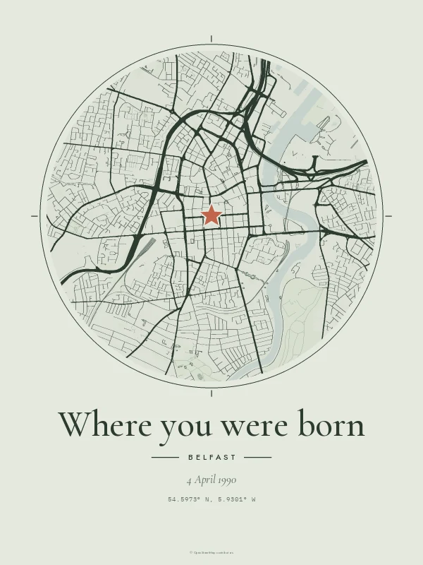 Example map print: Where you were born